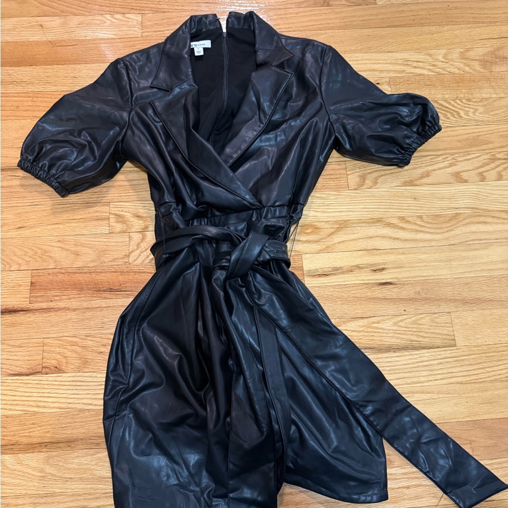 Bar III - Black Faux Leather Wrap Dress